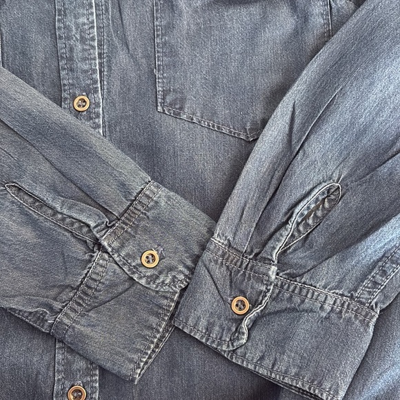 Lily Sky dark denim chambray dress button down tie waist long sleeve - Picture 15 of 16